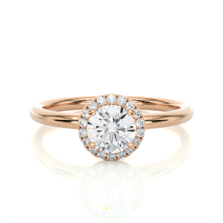 Round Stone Halo with Plain Band Moissanite Ring rose gold