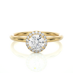Load image into Gallery viewer, Round Stone Halo with Plain Band Moissanite Ring yellow gold