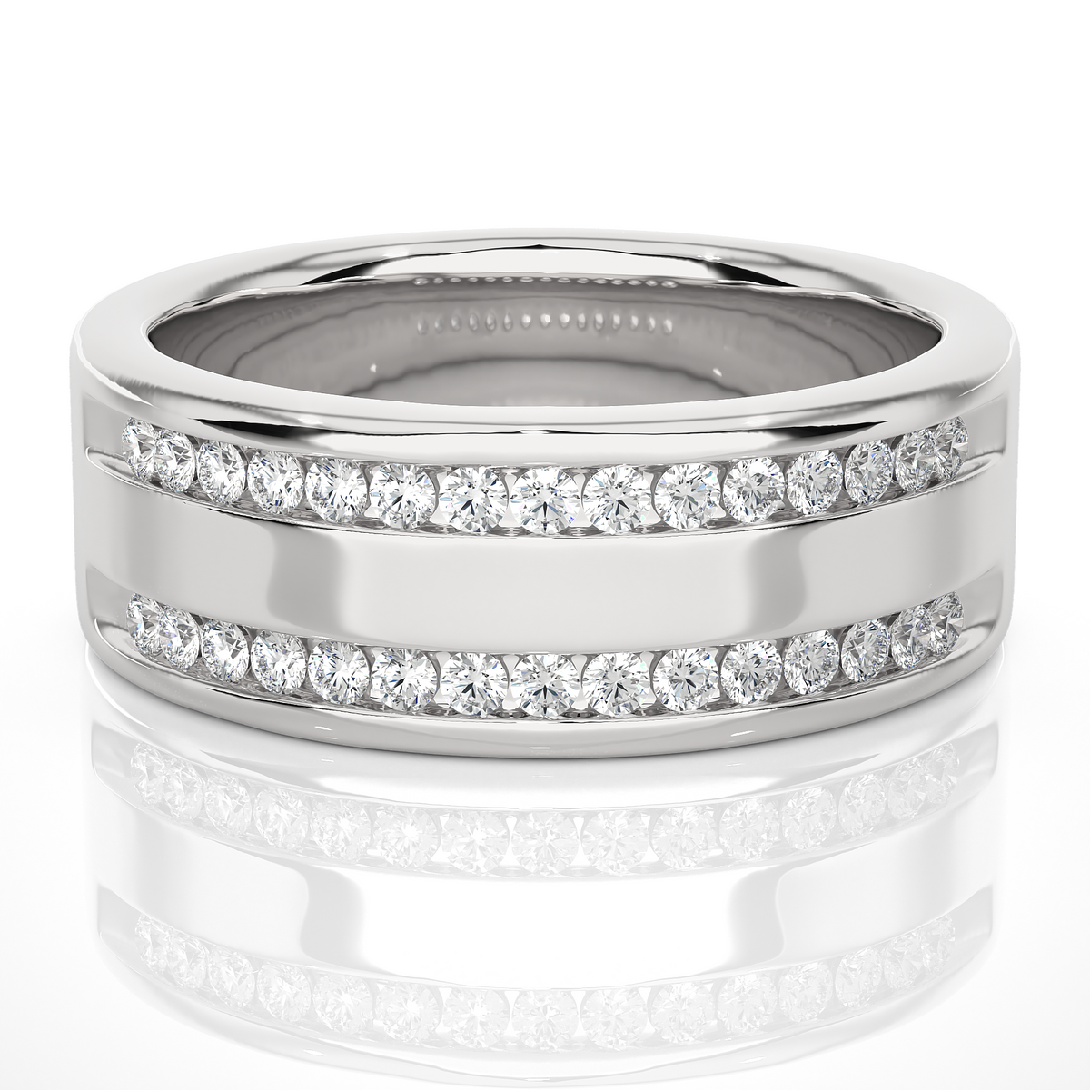 1 ct round moissanite two row wedding band in white gold