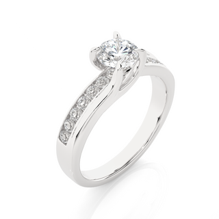 Round Stone With Four Prong Channel Setting Moissanite Ring white gold