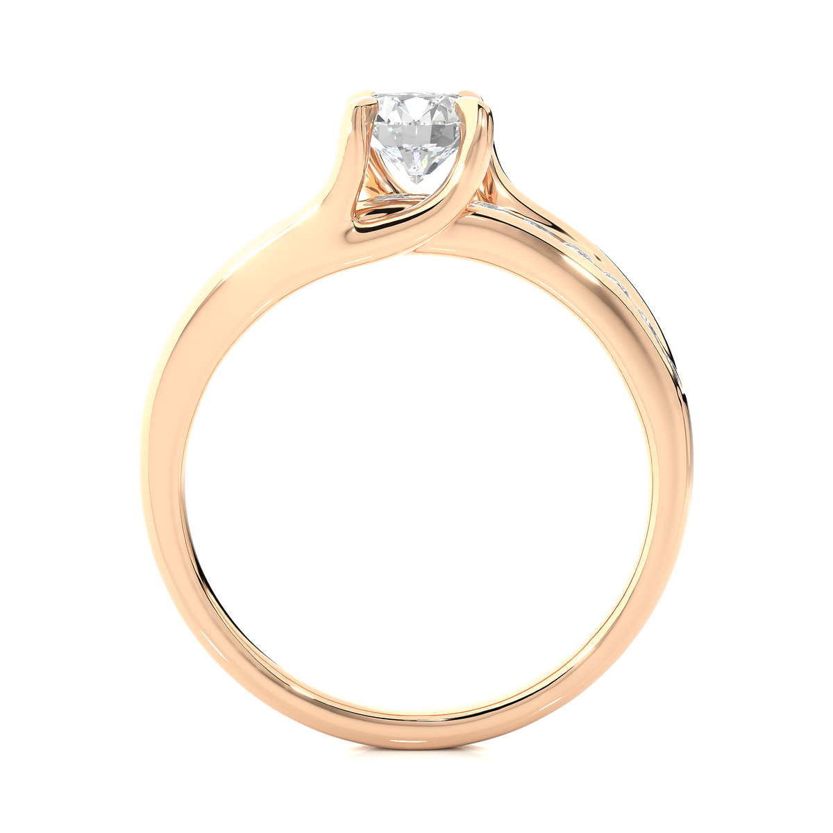 Round stone with four prong channel setting moissanite ring rose gold