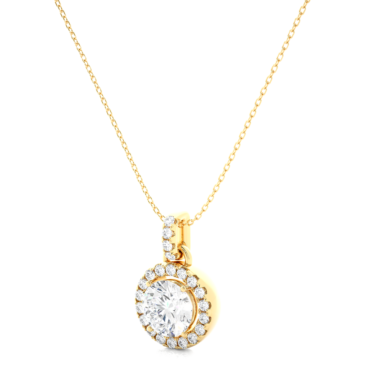Round stone with halo moissanite pendant yellow gold
