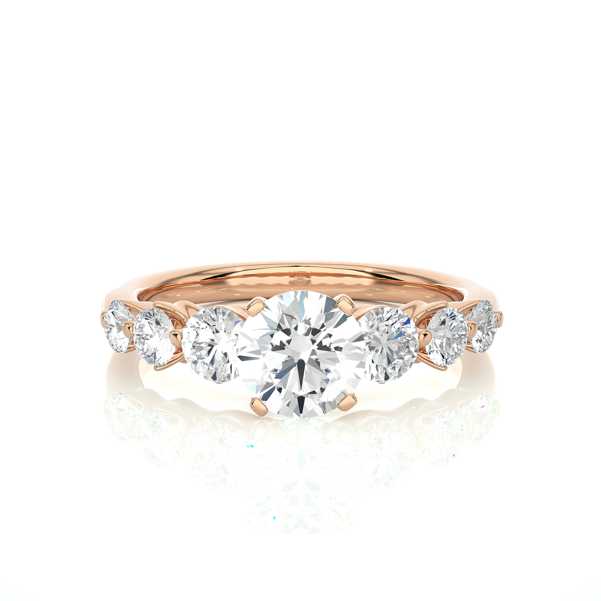 2 carat round cut moissanite seven stone engagement ring in white gold