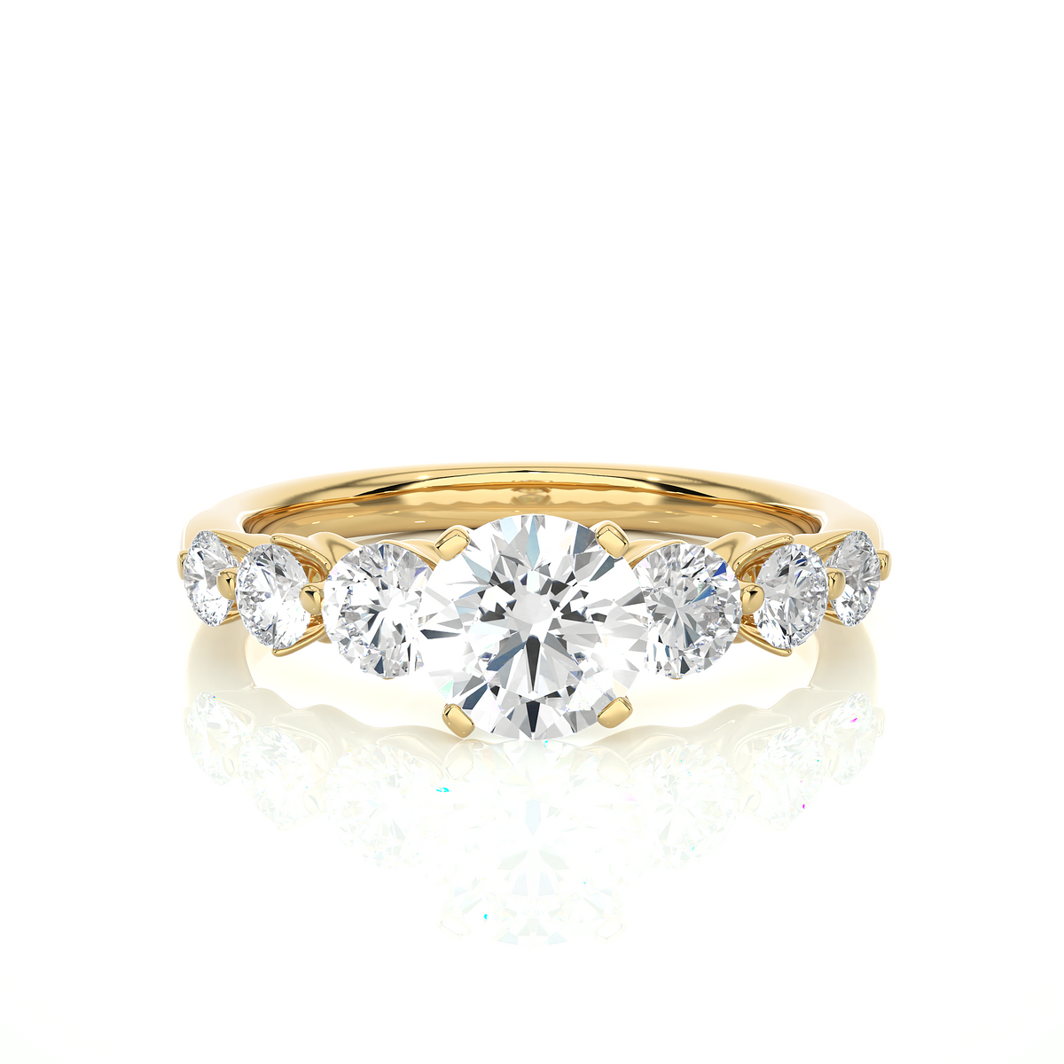 Round cut seven stone moissanite women's ring yellow gold
