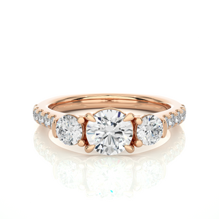 Round three Stone with Aceent Moissnaite Engagement Ring rose gold