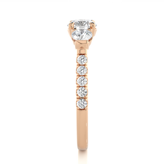 Round three Stone with Aceent Moissnaite Engagement Ring rose gold