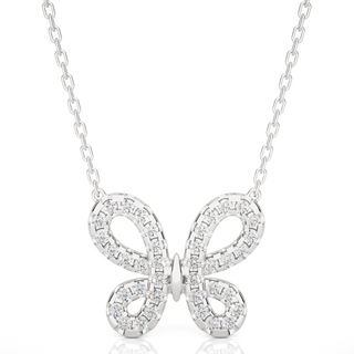 1ct Scallop Pave Butterfly Shape Moissanite Pendant in White Gold