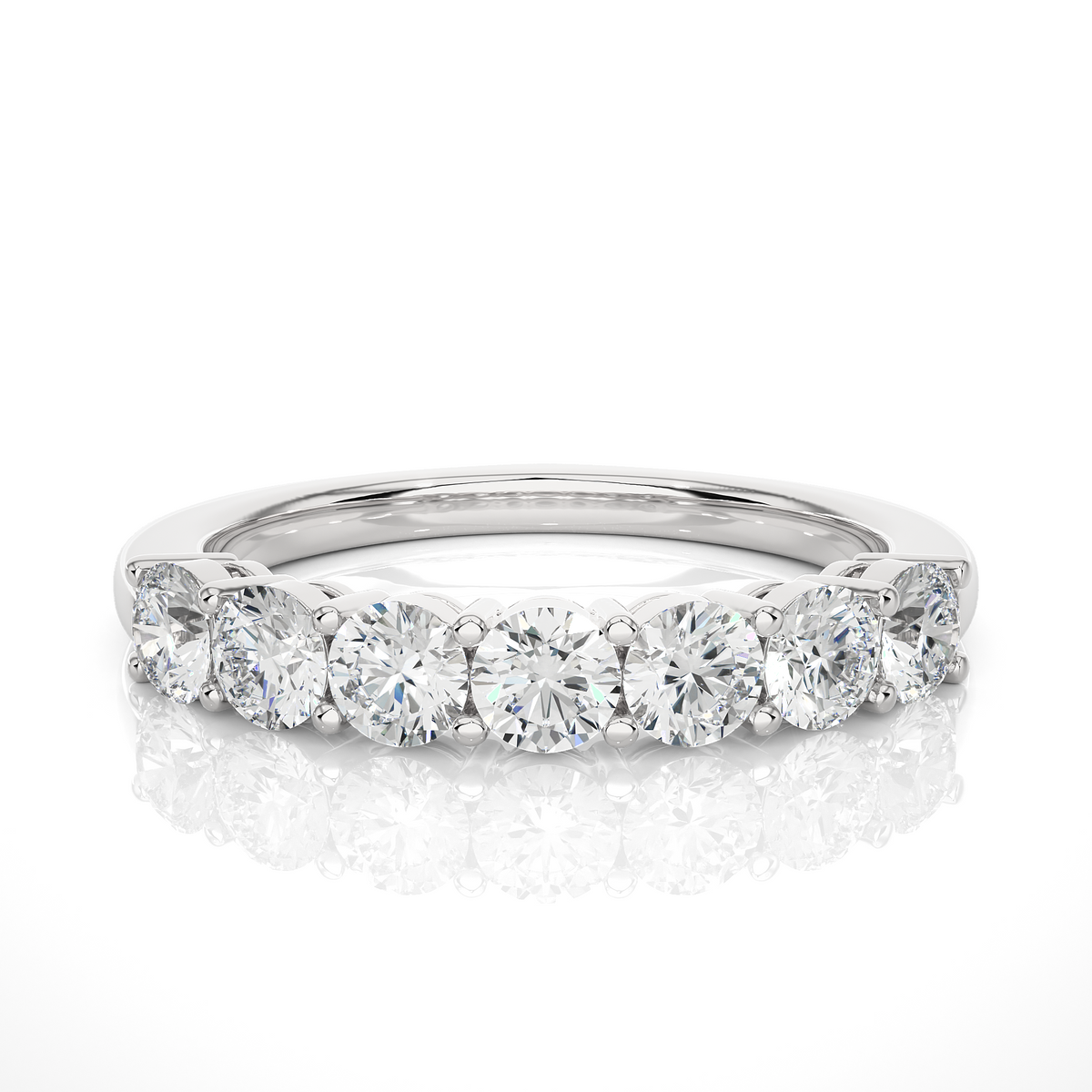 1 ct round moissanite seven stone half eternity band in silver