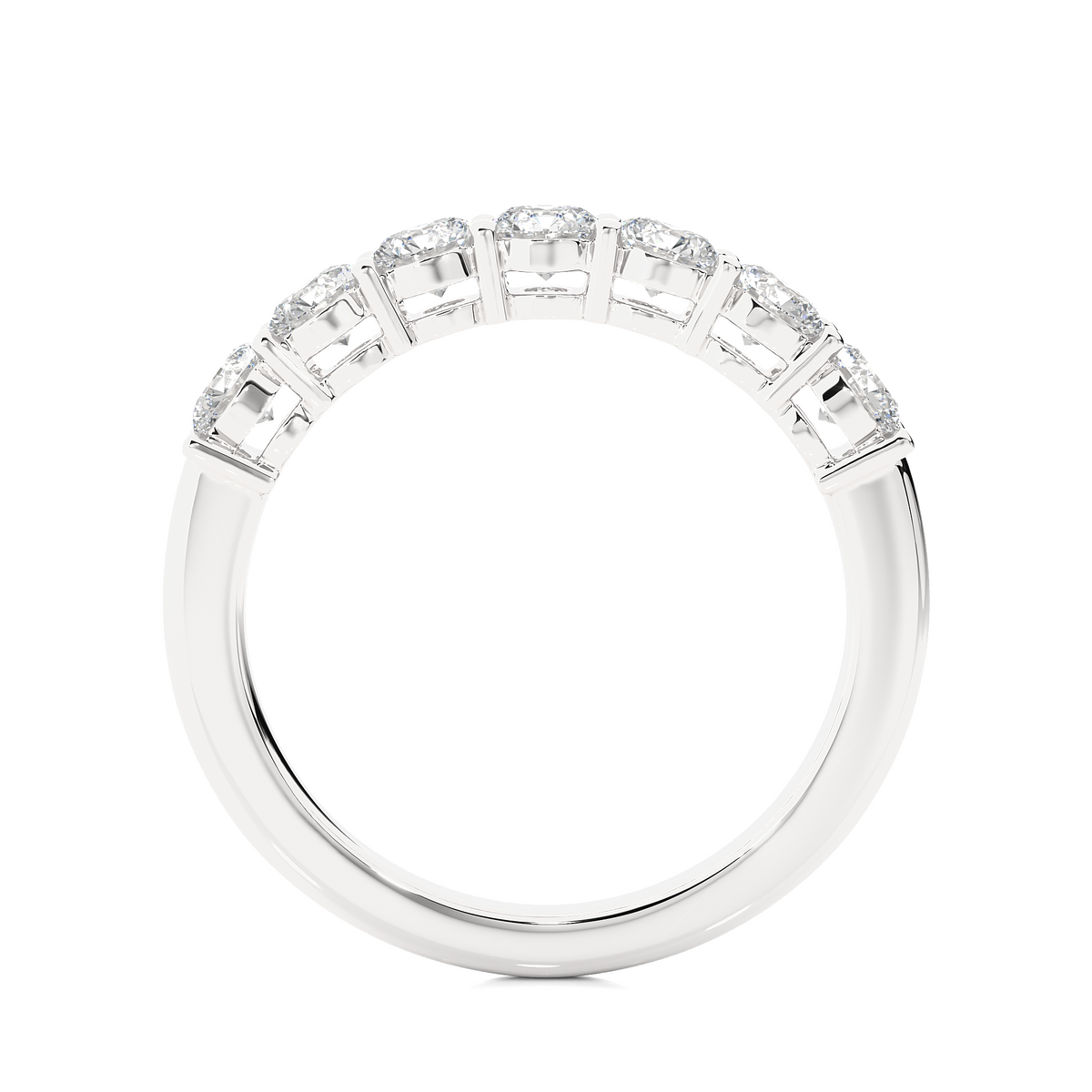 1 ct round moissanite seven stone half eternity band in silver
