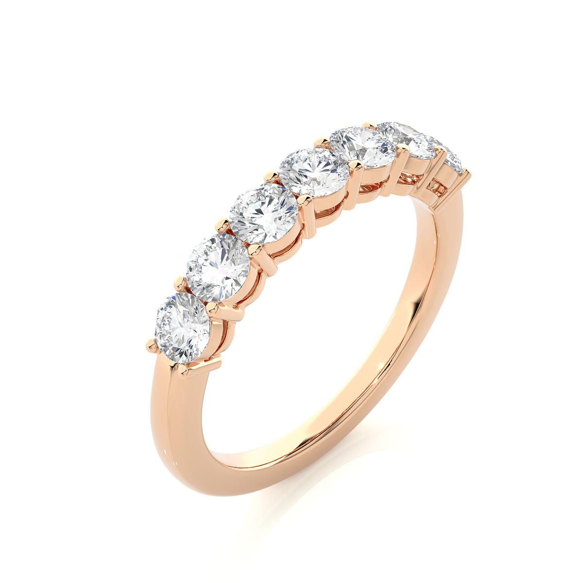 1 ct round moissanite seven stone half eternity band in rose gold