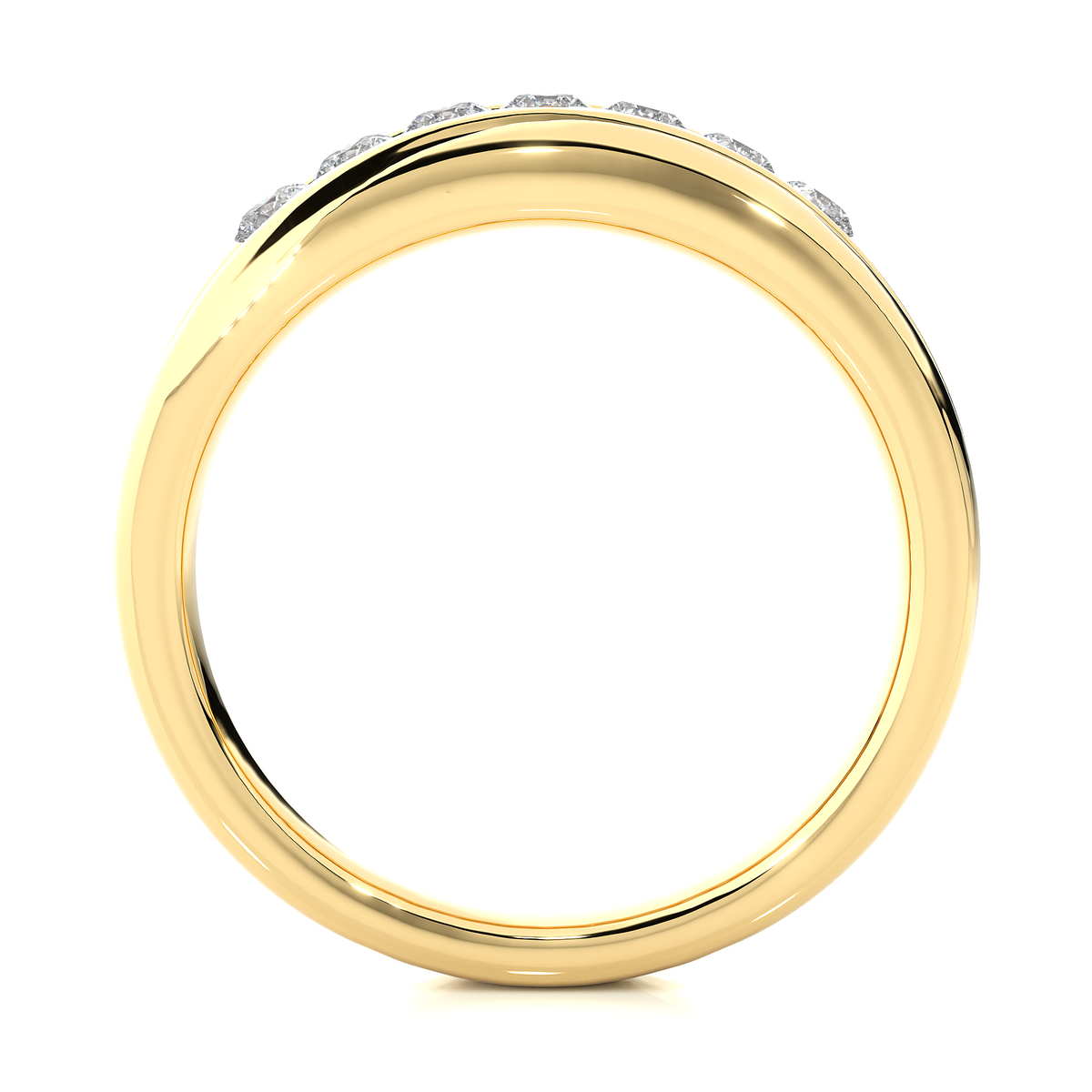 Seven stone round shape moissanite ring yellow gold