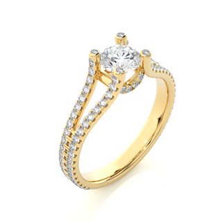 1.5 Carat Split Shank Setting Moissanite Engagement Ring With Accents in Yellow Gold