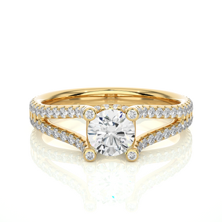 Split Shank Setting moissanite ring with accents yellow gold