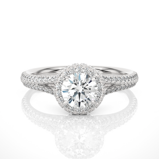 1.5 Carat Halo Moissanite Engagement Ring With Split Shank in White Gold