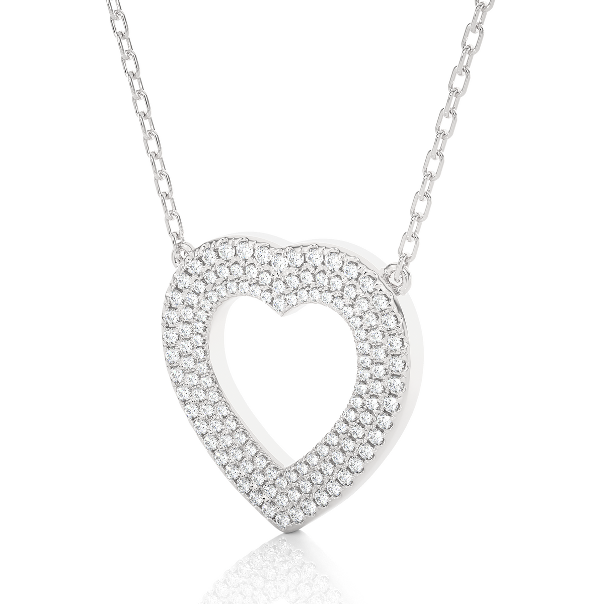 Three row heart shape moissanite pendant white gold