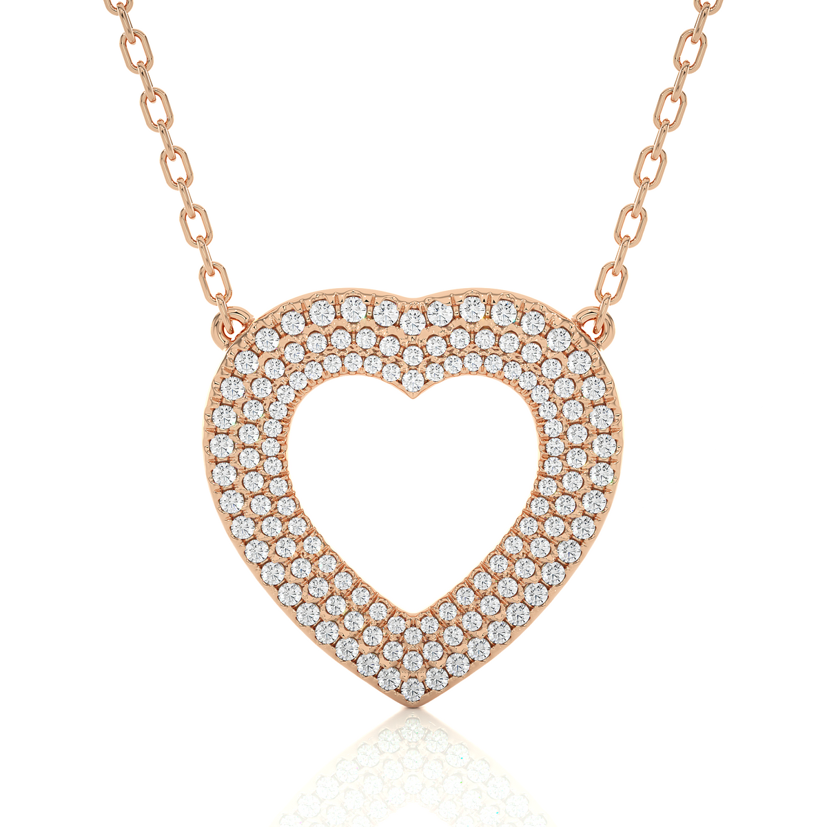 Three row heart shape moissanite pendant rose gold
