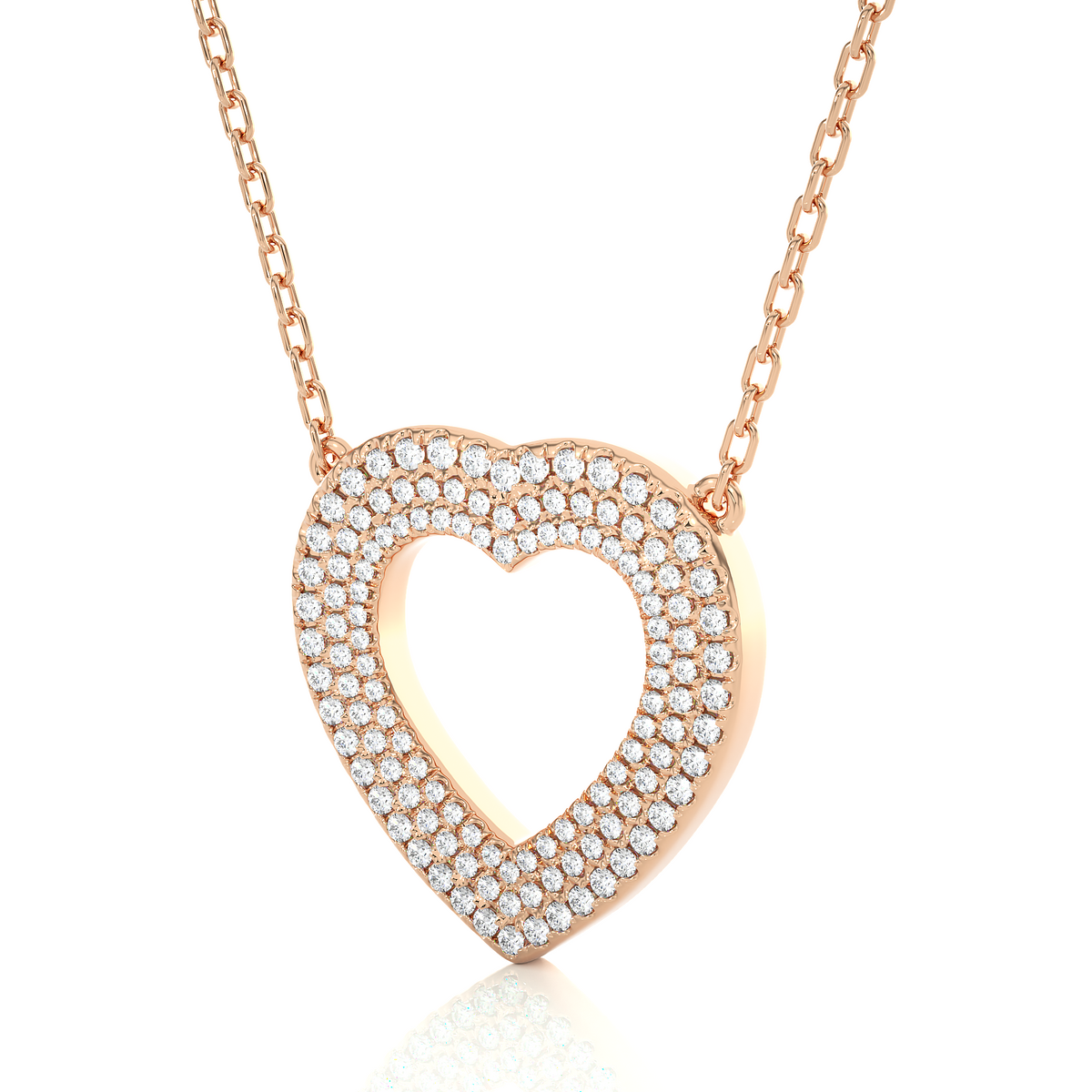 Three row heart shape moissanite pendant rose gold