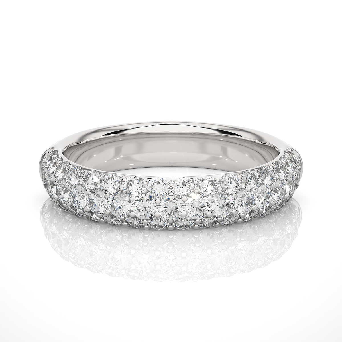 1 carat three row moissanite pave set wedding band in white gold