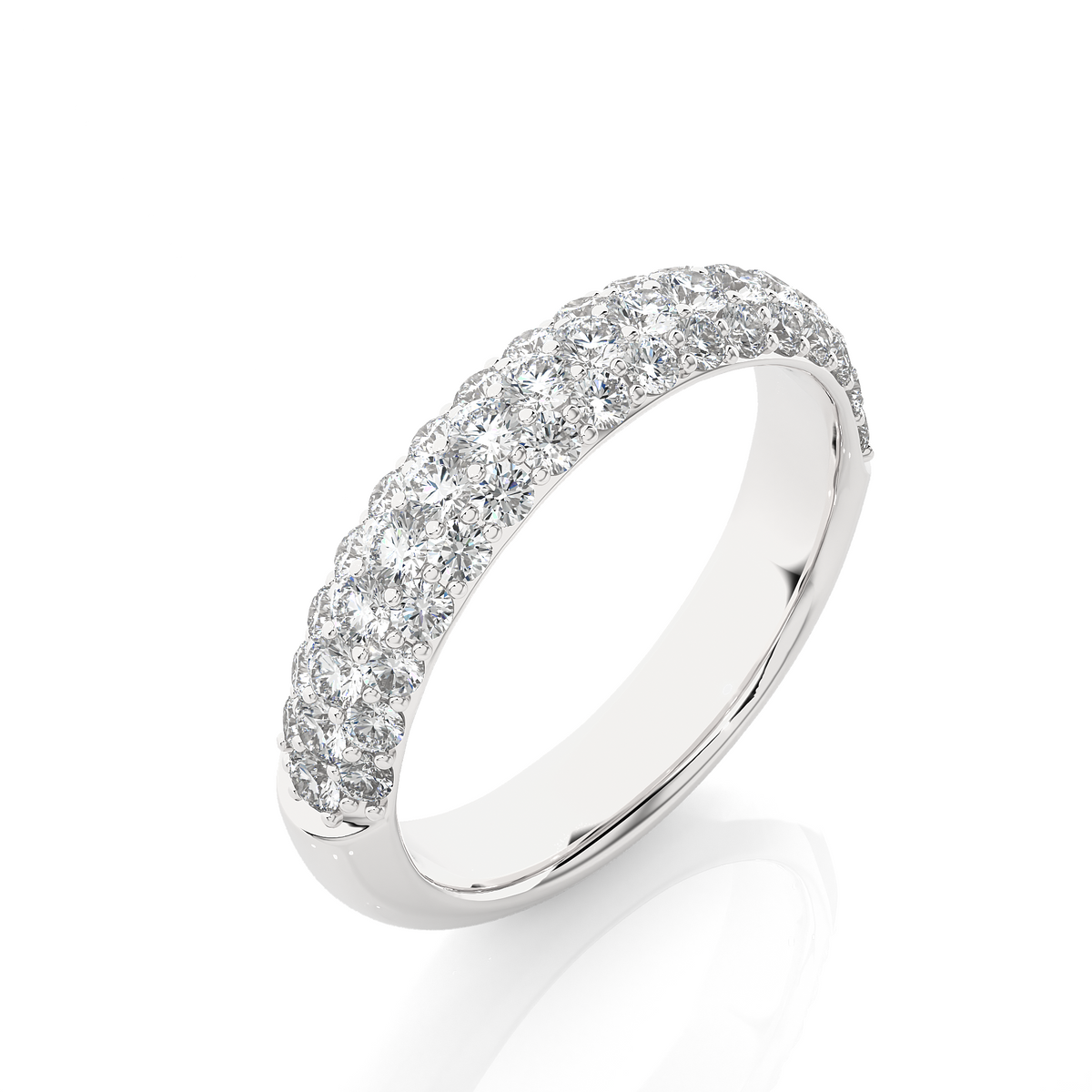 1 carat three row moissanite pave set wedding band in white gold