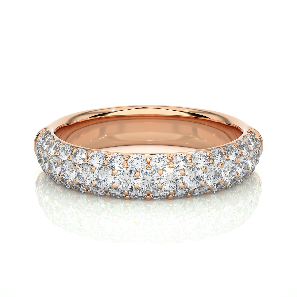 Three row moissanite pave band rose gold