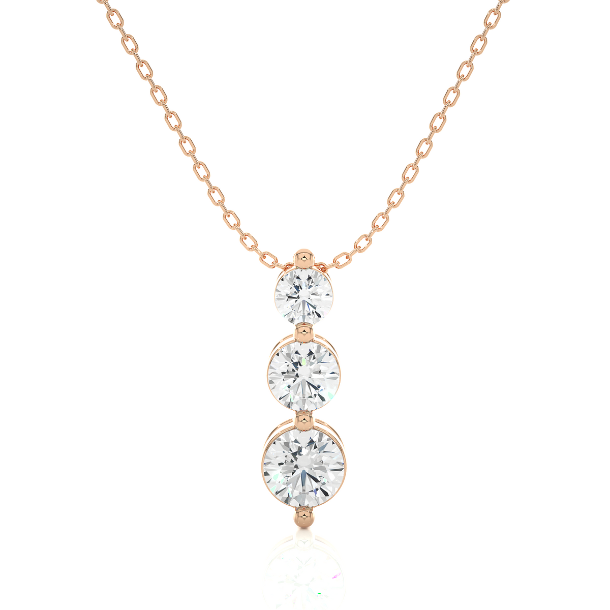 1 ct round cut three stone moissanite pendant for women in rose gold