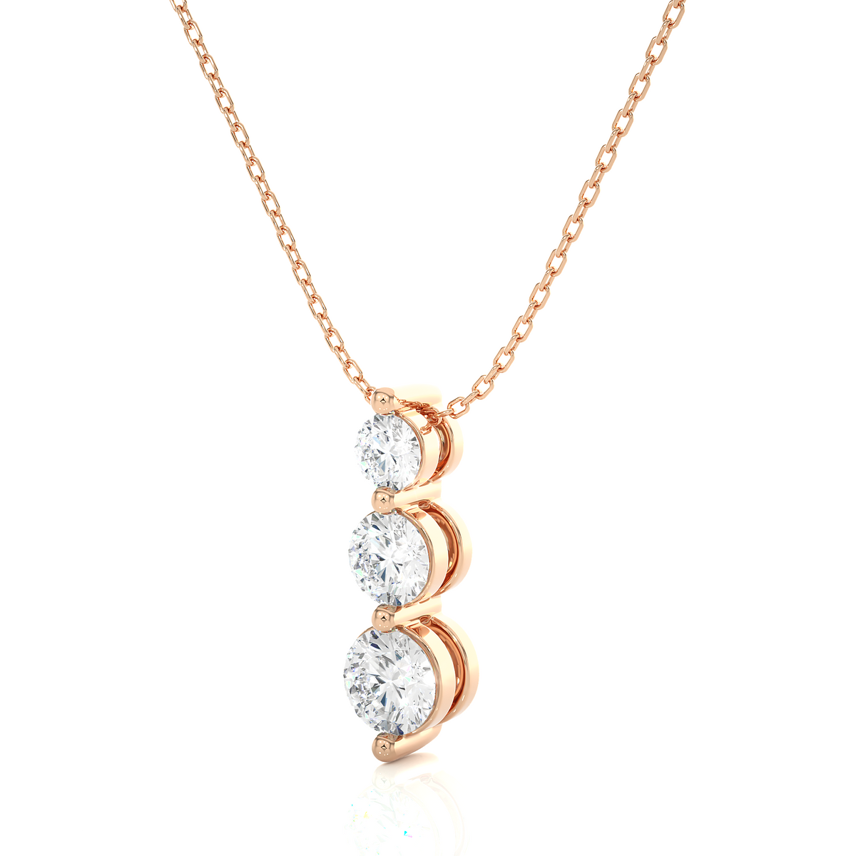 Three stone moissanite pendant for women rose gold