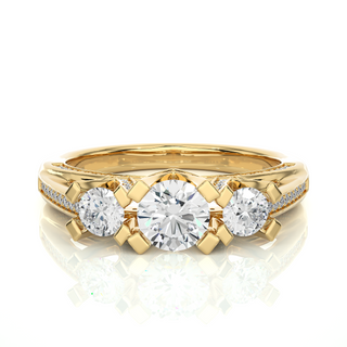 Three Stone With Accents Women's Moissnaite Ring yellow gold