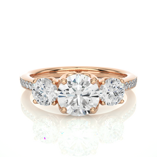 2.5 Carat Three Stone With Accent Moissanite Engagement Ring in Yellow Gold