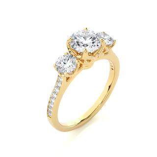 Three Stone with Accent Moissanite Engagemnet Ring yellow gold