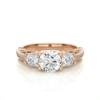 2ct Three Stone Moissanite Engagement Ring With Accents in Yellow Gold