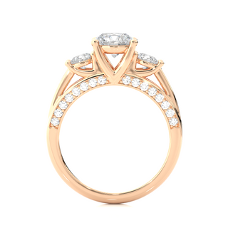 Three Stone with Cathedral Setting Moissnaite Ring rose gold