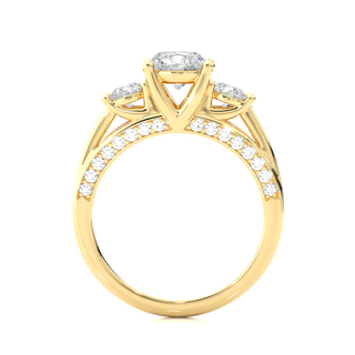 Three Stone with Cathedral Setting Moissnaite Ring yellow gold