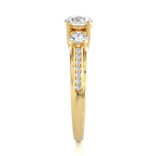 Three Stone with Cathedral Setting Moissnaite Ring yellow gold