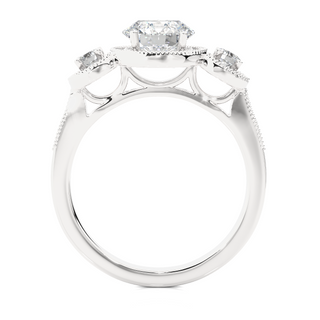 Three Stone with Halo Setting Moissanite Ring silver