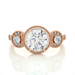 Load image into Gallery viewer, 3 Carat Round Cut Three Stone Halo Moissanite Ring In Yellow Gold