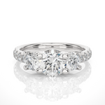 Load image into Gallery viewer, 2.50 Ct Round Moissanite Three Stone Ring With Accent in Yellow Gold
