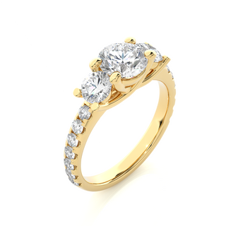 Three Stone with Round Accent Moissanite Ring yellow gold
