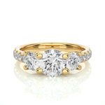 Load image into Gallery viewer, Three Stone with Round Accent Moissanite Ring yellow gold