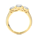 Load image into Gallery viewer, Three Stone with Two Row Pave Moissanite Ring yellow gold