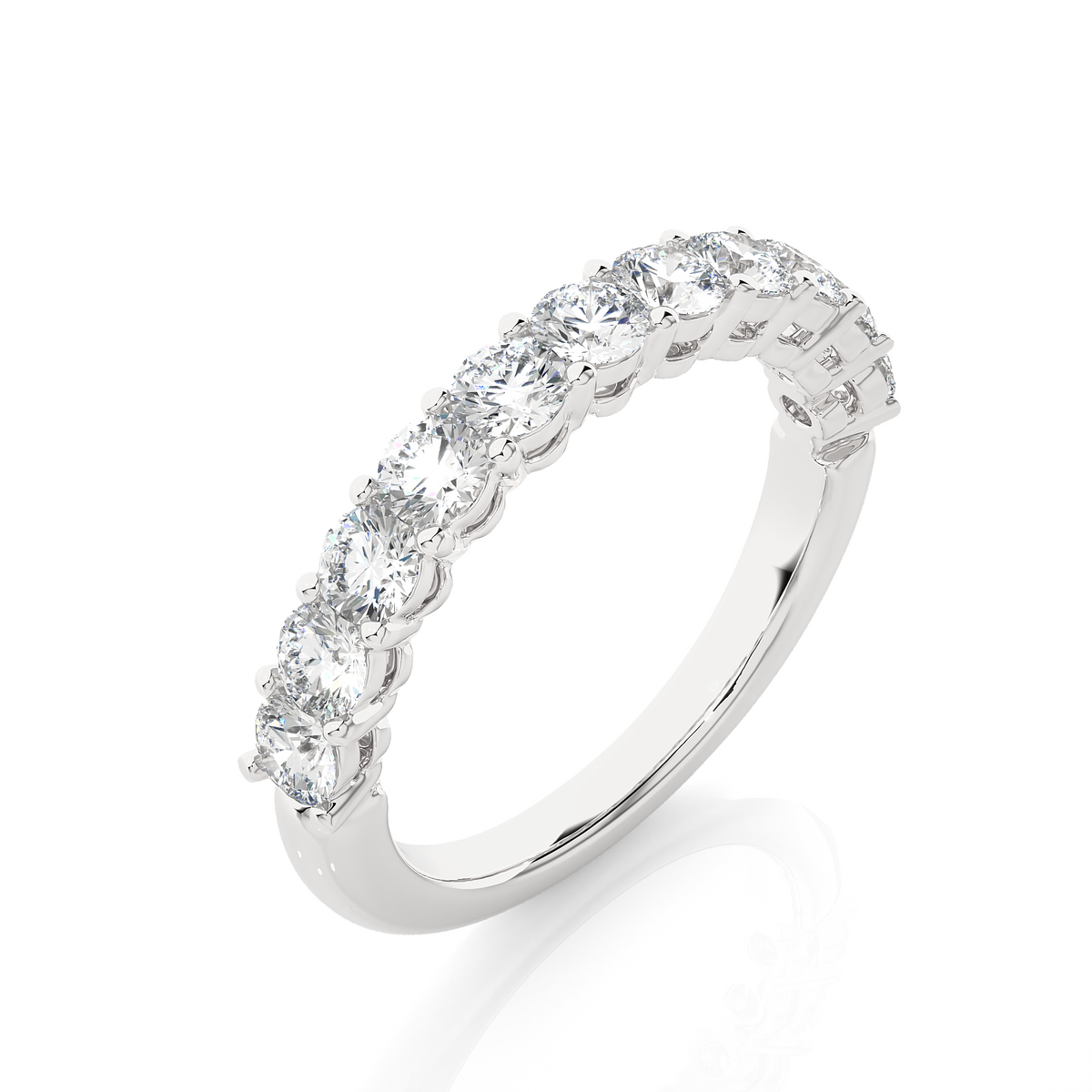 1 carat round moissanite traditional shank half eternity band in white gold
