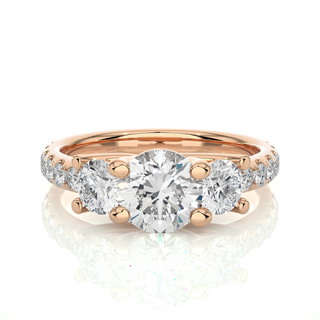 2.5 Ct Trellis Prong With Three Stone Moissanite Engagement Ring in Yellow Gold