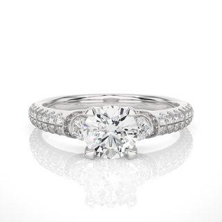 Two Pave Row With Round Stone Moissanite Ring white gold