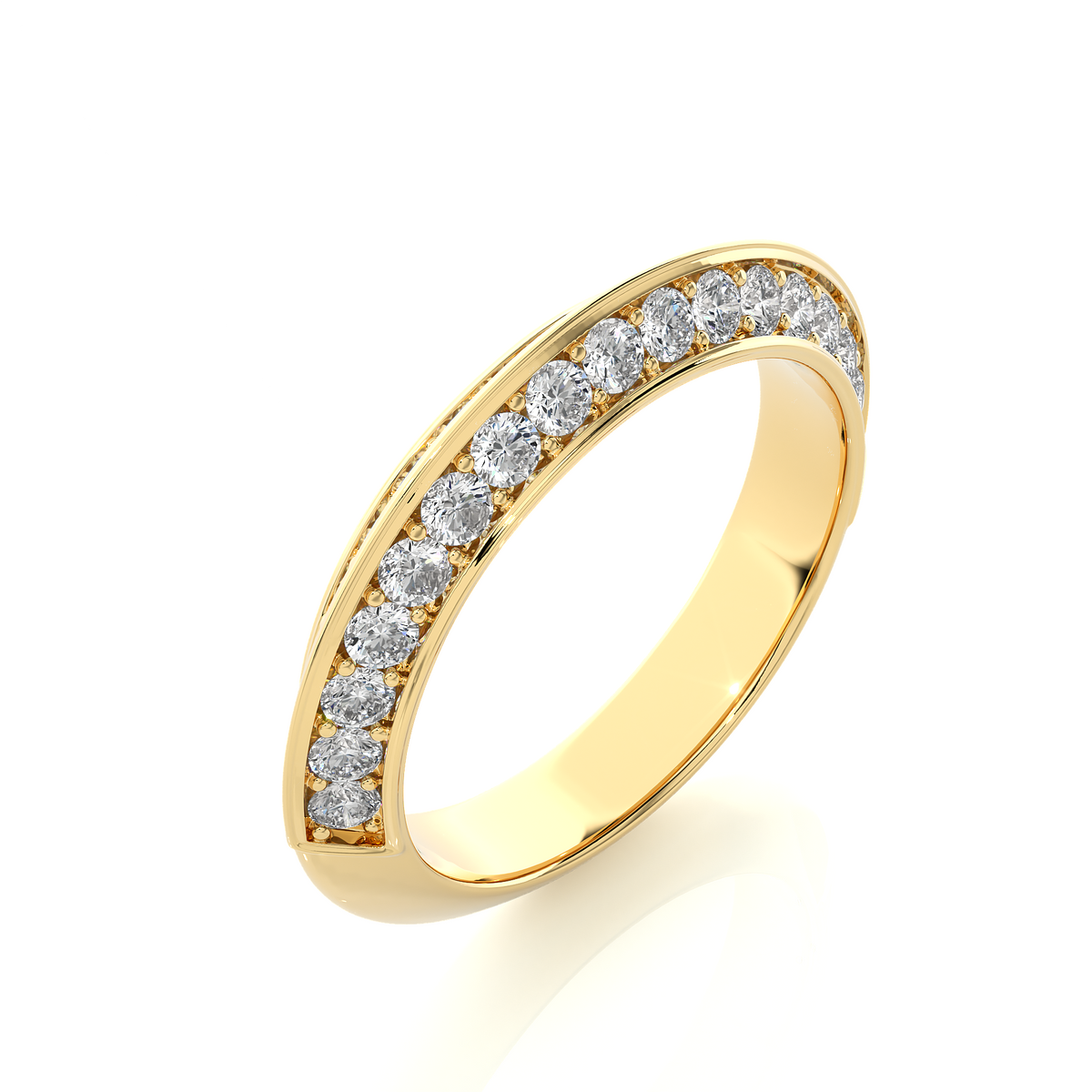 1 ct round cut moissanite two row wedding band in yellow gold