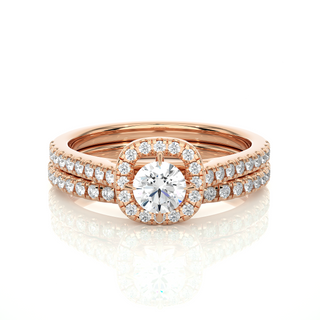 Two Row Round Stone Halo Moissanite Engagement Ring rose gold