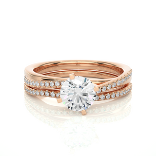 Two row Solitaire Moissanite Wedding Ring rose gold