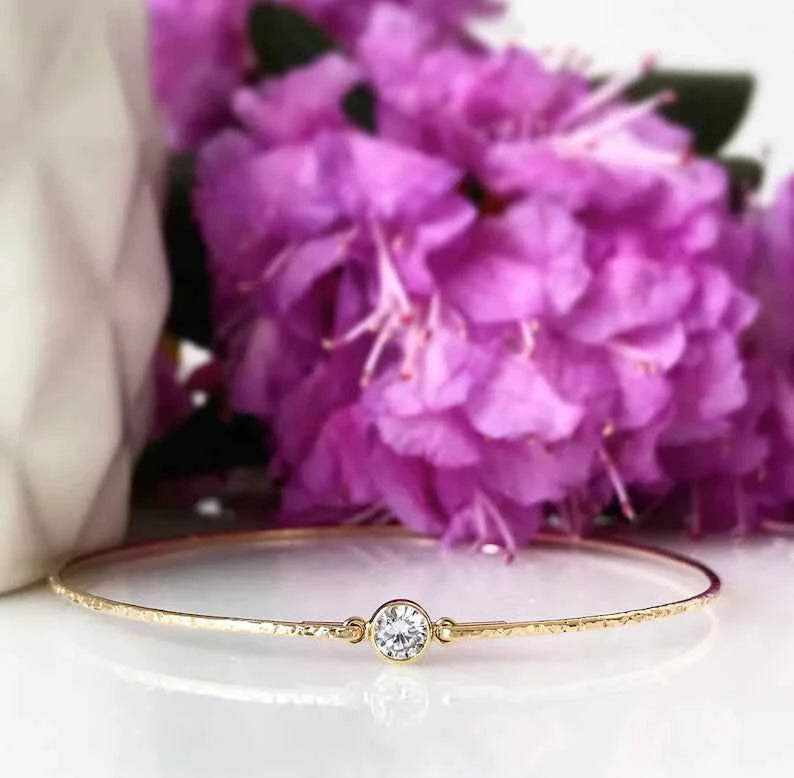 1 ct round bezel setting moissanite bangle bracelet in yellow gold