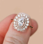 Load image into Gallery viewer, 2 Ct Oval Shaped Moissanite Double Halo Engagement Ring In Rose Gold