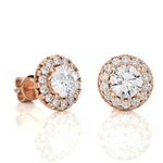 Load image into Gallery viewer, 2 Carat Moissanite Halo Push Back Stud Earrings In Rose Gold Loose Moissanite