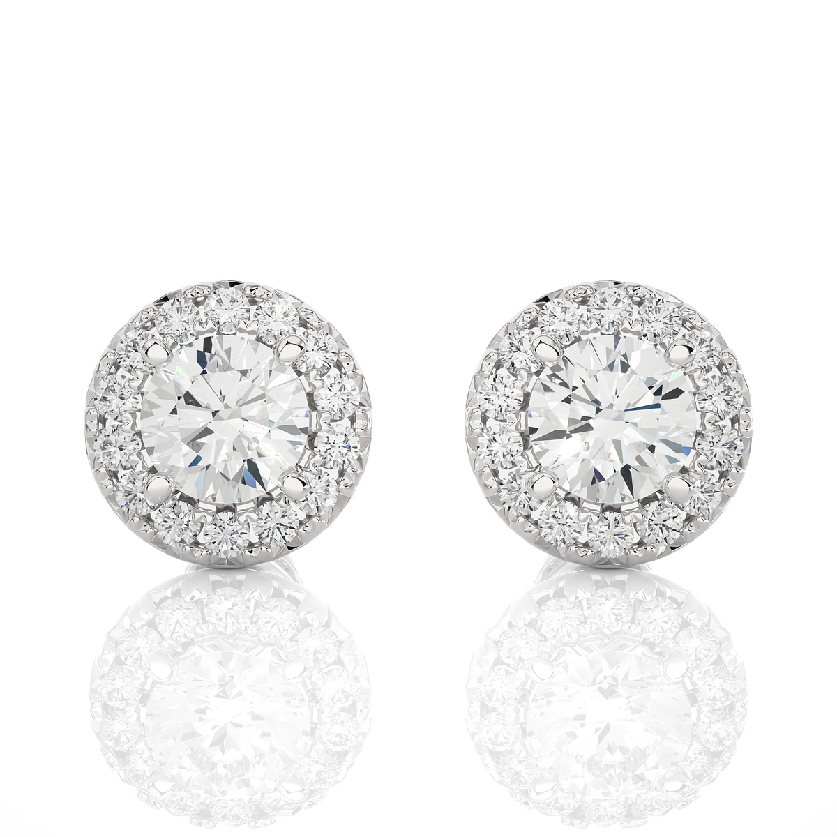 2 carat moissanite halo push back stud earrings in white gold