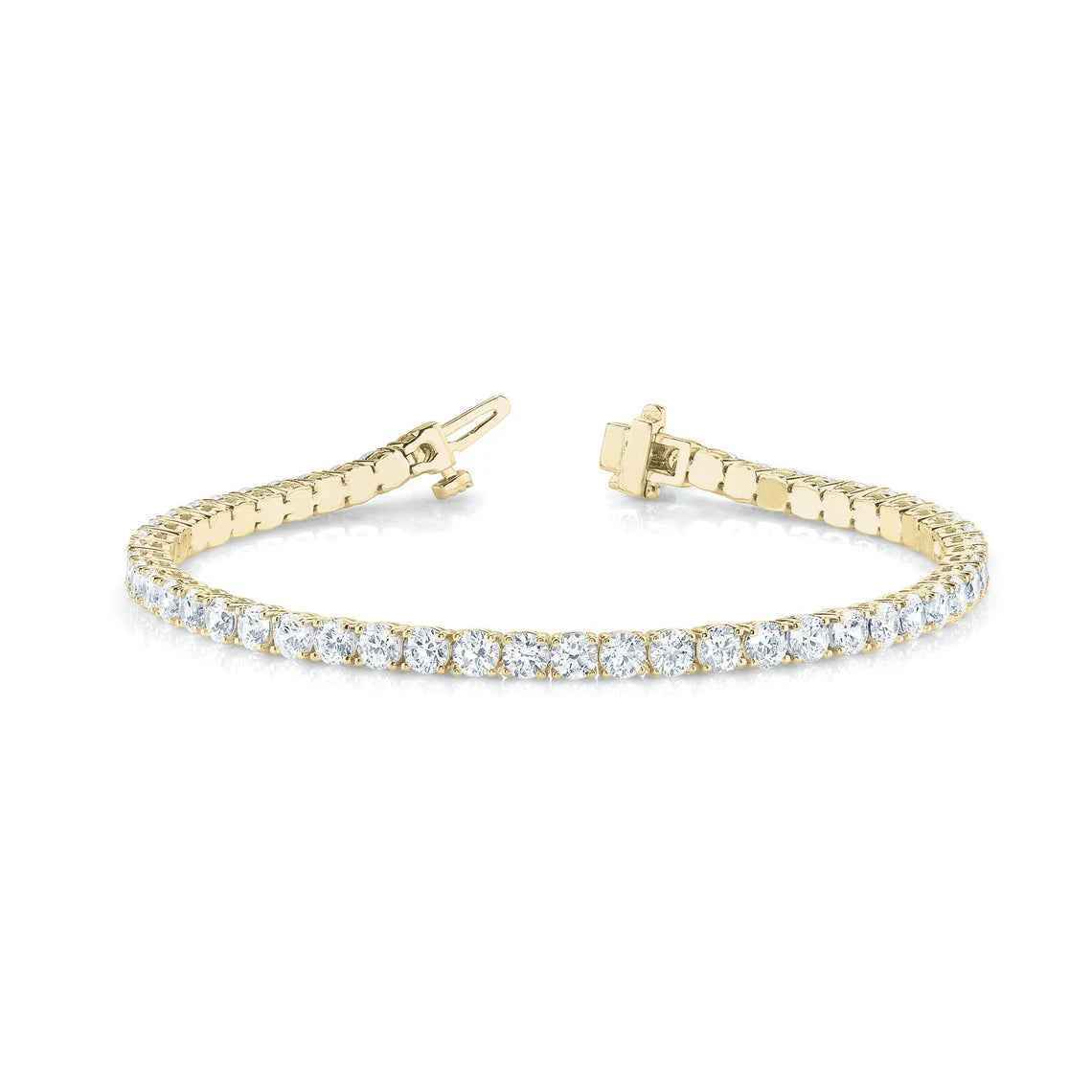 3 carat round cut moissanite tennis bracelet in yellow gold for women